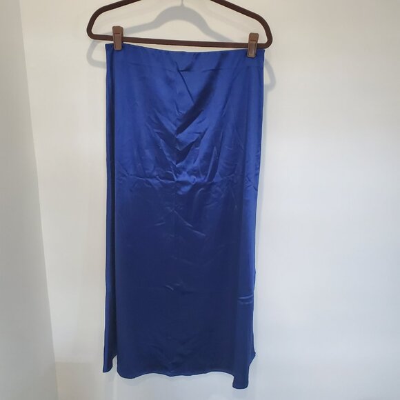 New Without Tags Royal Blue Satin Elastic High Waist Stretch Maxi Skirt  L/XL - Picture 4 of 11